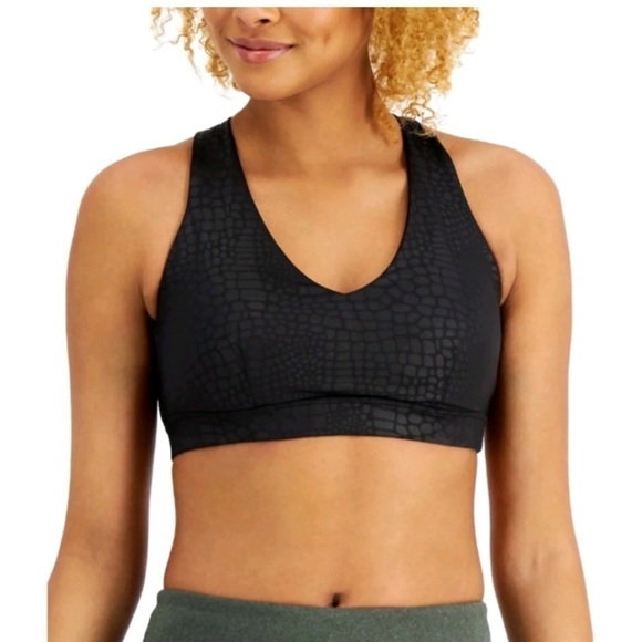 ID Ideology Women S Tonal Print Strappy Low Impact Sports Bra Black Size Large - Picture 1 of 10